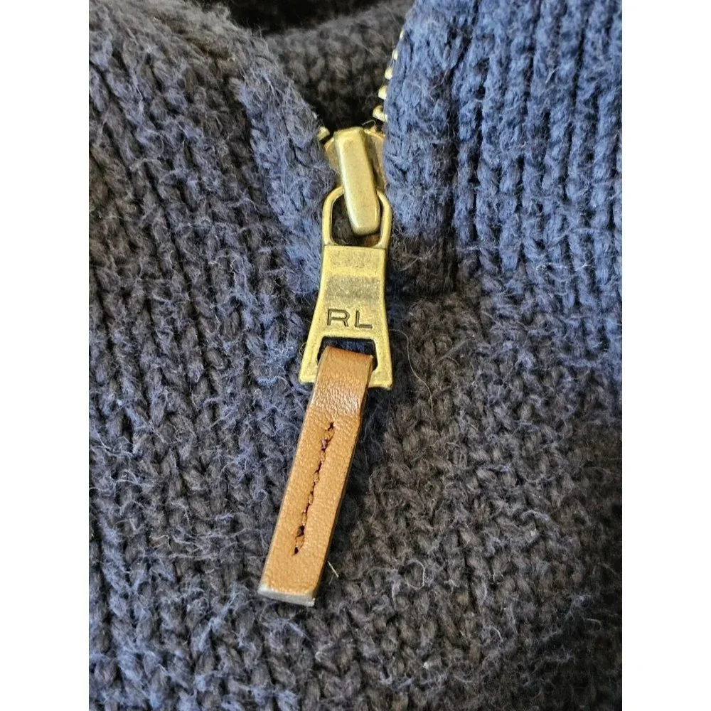 90s‎ Polo Ralph Lauren XL Navy Blue Knit Quarter Zip Pullover Cotton